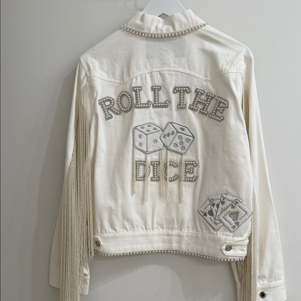 Rue De Seine White Pearl Embellished Jean Jacket